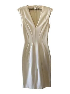 Tom Ford Ivory Bodycon Sheath Dress with Deep V Neckline and Cap Sleeves, Size 2